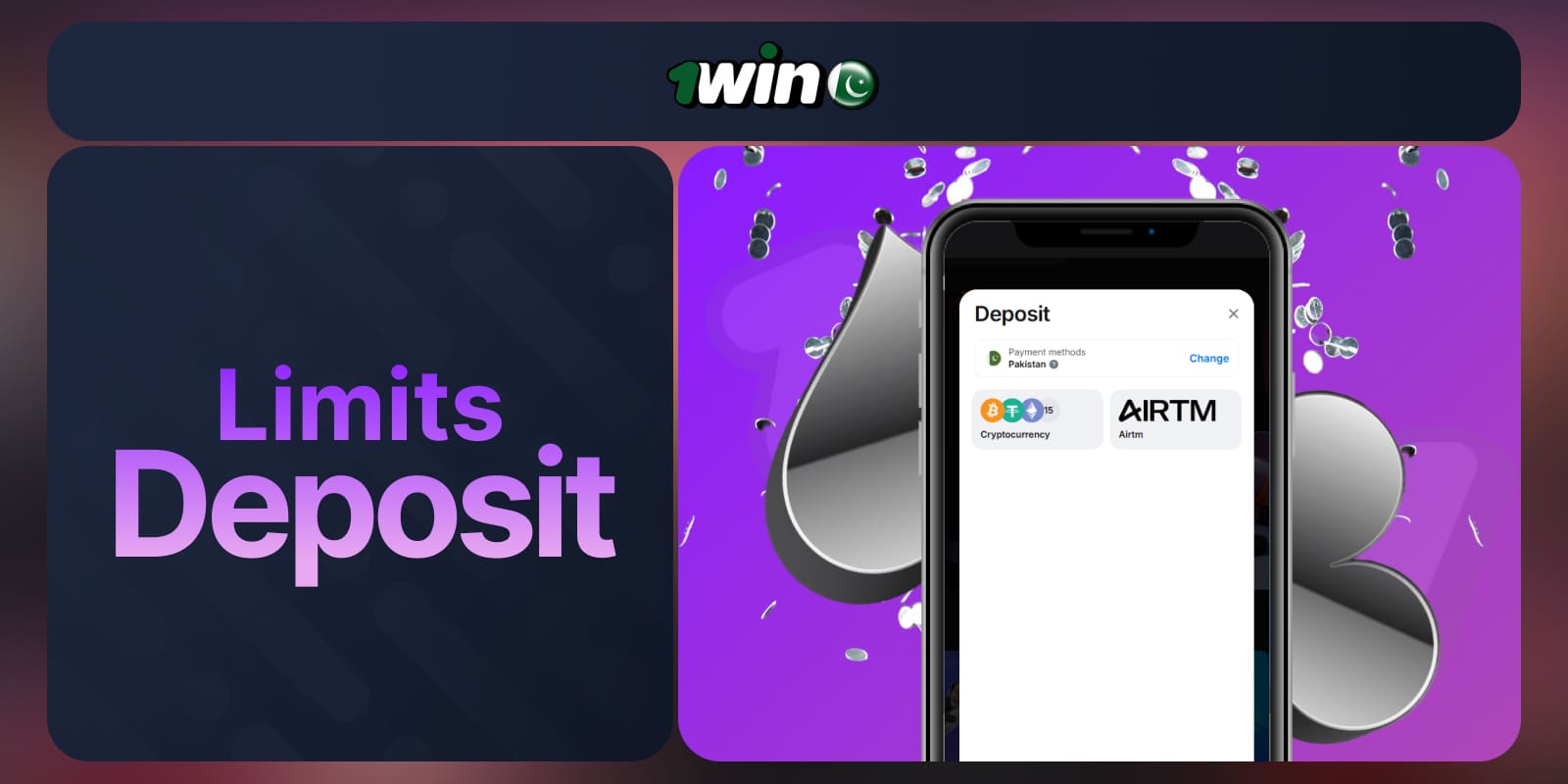 1Win Pakistan Deposit limits for depositing funds on the platform using various methods