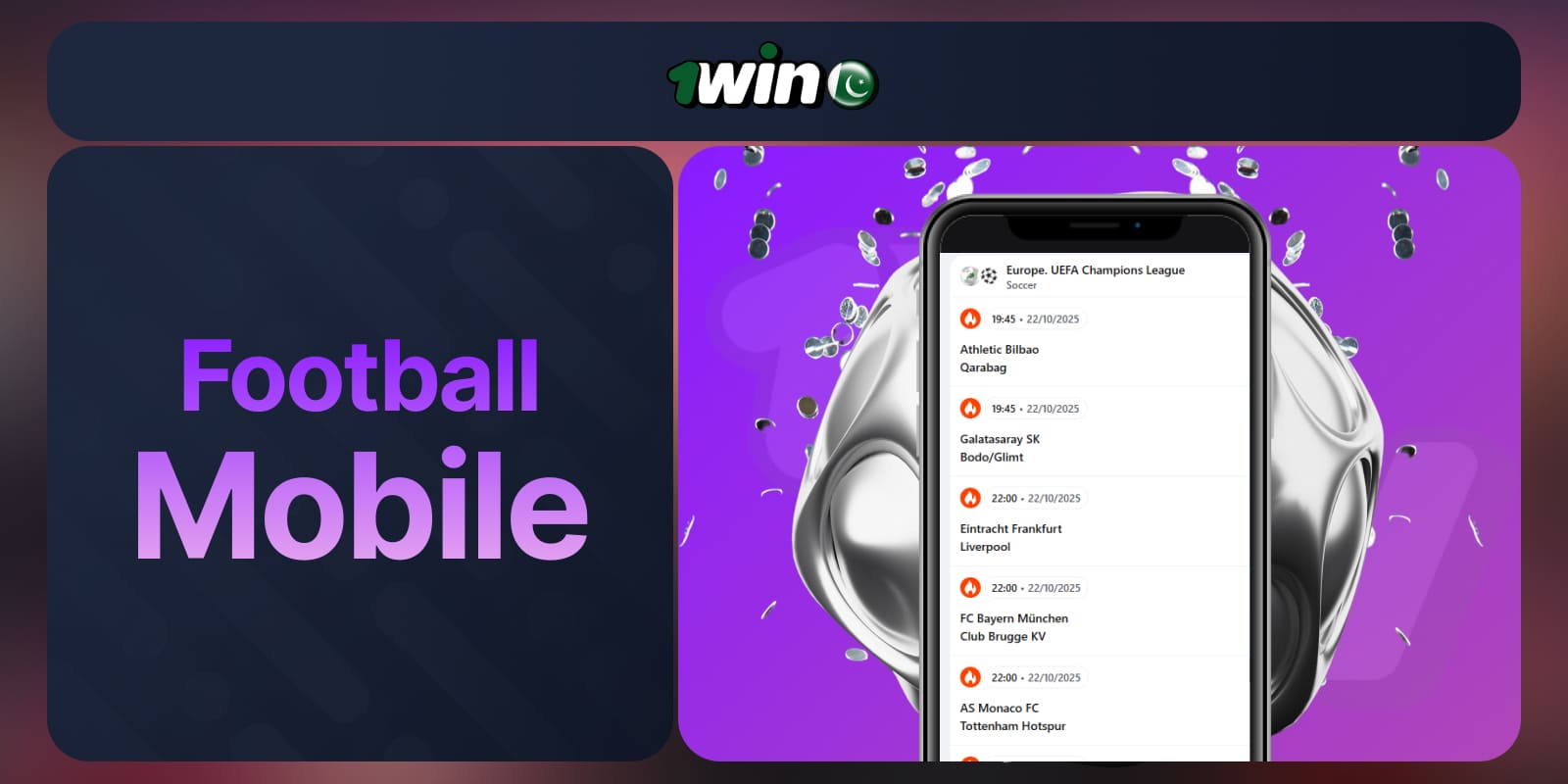 1Win Pakistan Football Betting mobile app for betting anytime, anywhere with live streaming